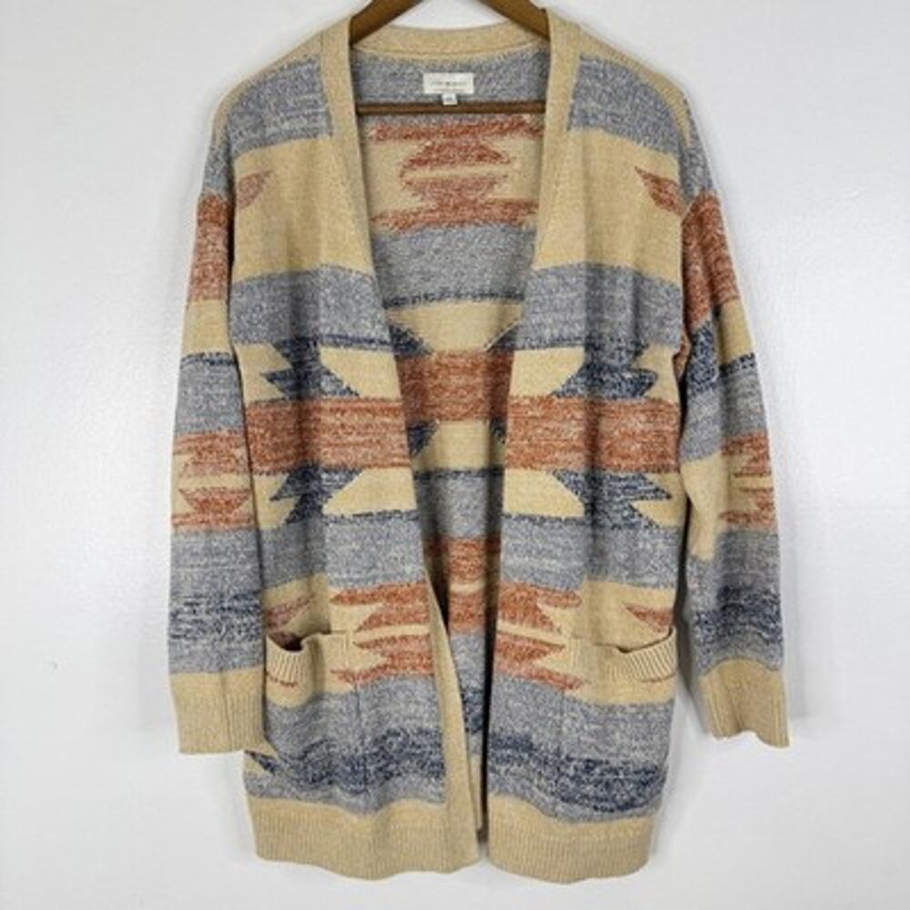 Lucky Brand Aztec Boho Cardigan Sweater Womens Small Knit Open Front Pockets